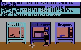 Habitat (Commodore 64) screenshot: Vendos - you can buy things with these.