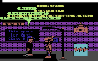 Habitat (Commodore 64) screenshot: Talking to another avatar.