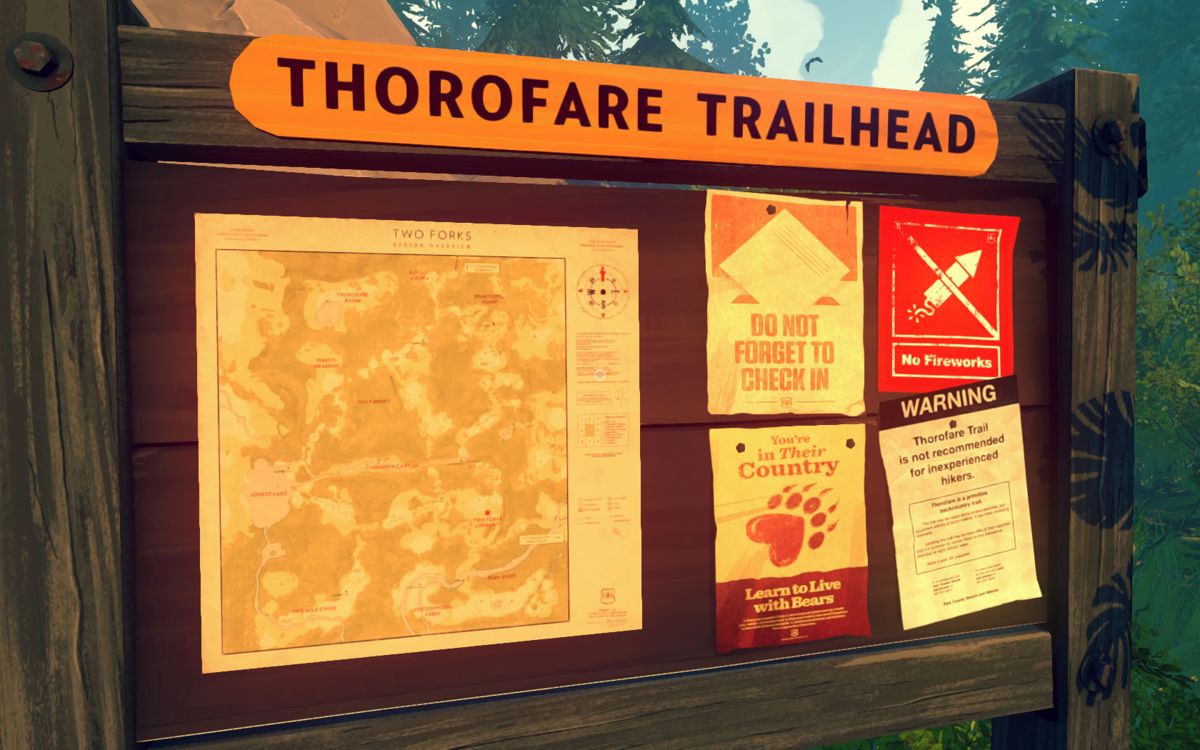 Firewatch (Windows) screenshot: A bulletin board