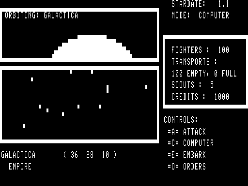 Galactic Empire (TRS-80) screenshot: Checking the local star map.