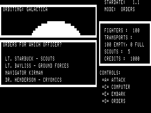 Galactic Empire (TRS-80) screenshot: Contacting the officers.
