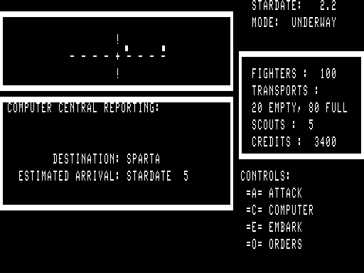 Galactic Empire (TRS-80) screenshot: Heading to the Sparta system.