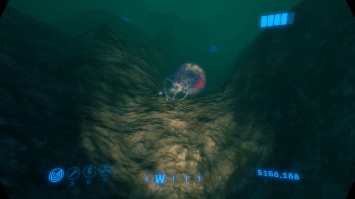 Neptune Flux (PlayStation 4) screenshot: Collecting various scrap at the bottom of an ocean will fund your adventure (TV mode)