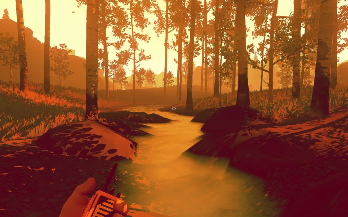 Firewatch (Windows) screenshot: Rivers and other landmarks can also be used to navigate, instead of relying on the map all the time.