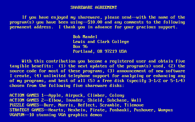 Icy Metal (DOS) screenshot: Shareware message after the game ends.