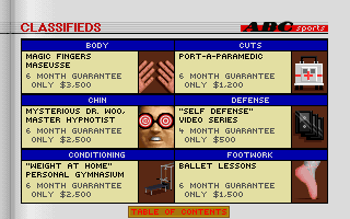 ABC Wide World of Sports Boxing (DOS) screenshot: Classifieds - Bye some equipment