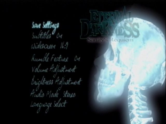Eternal Darkness: Sanity's Requiem (GameCube) screenshot: Options screen