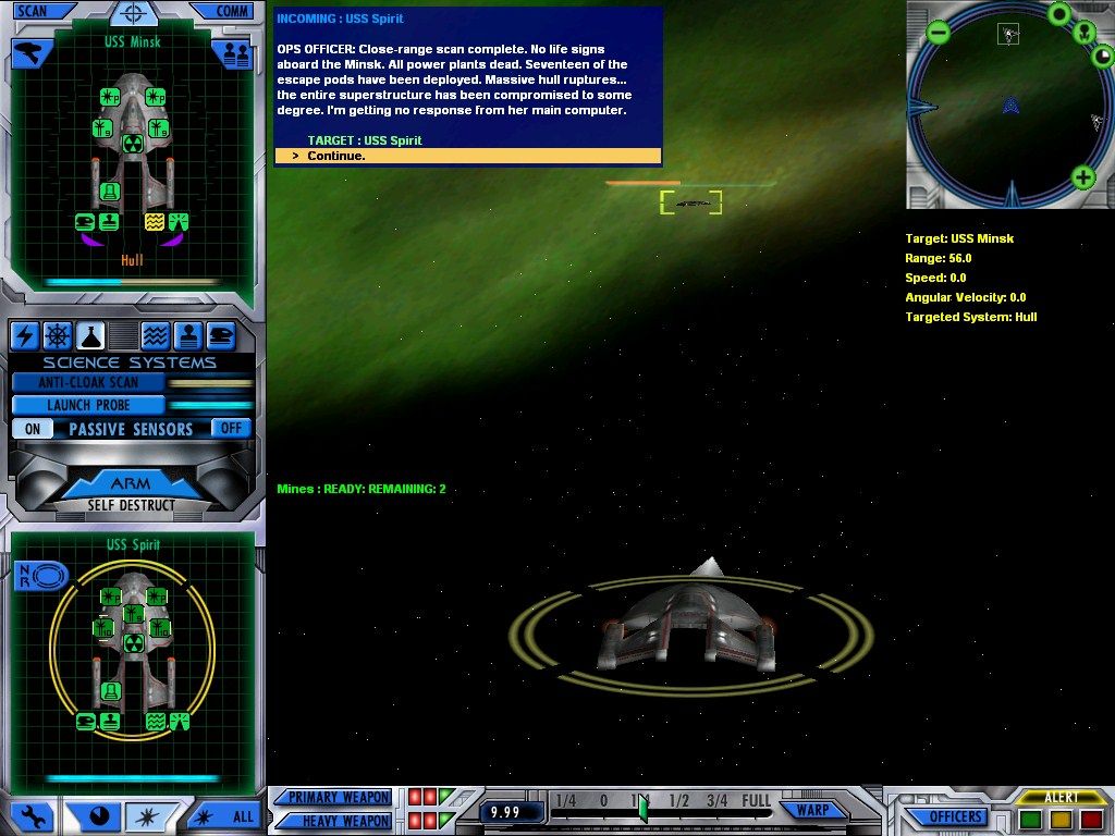 Star Trek: Starfleet Command III (Windows) screenshot: Campaign missions have a story that plays out through comms and bridge discussions.