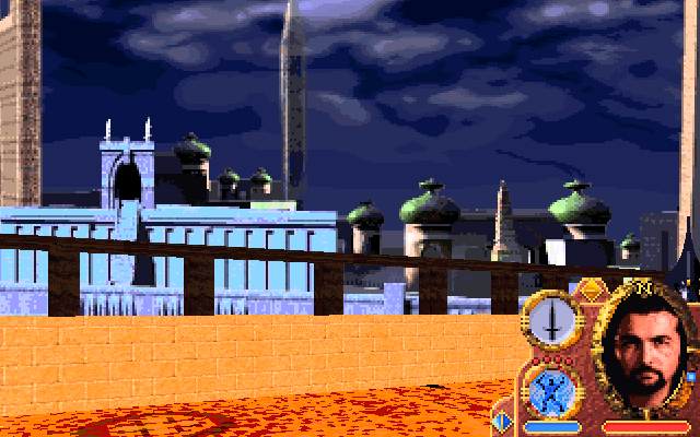 Lands of Lore: Guardians of Destiny (DOS) screenshot: Nice view over the City of Ancients