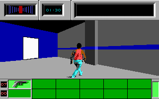 Die Hard (DOS) screenshot: By holding down shift and a directional key you can rotate your perspective. (EGA)