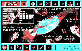 Star Control (DOS) screenshot: Yes, these crop-circling, cattle-mutilating saucer dudes are part of the *good* guys. (CGA)