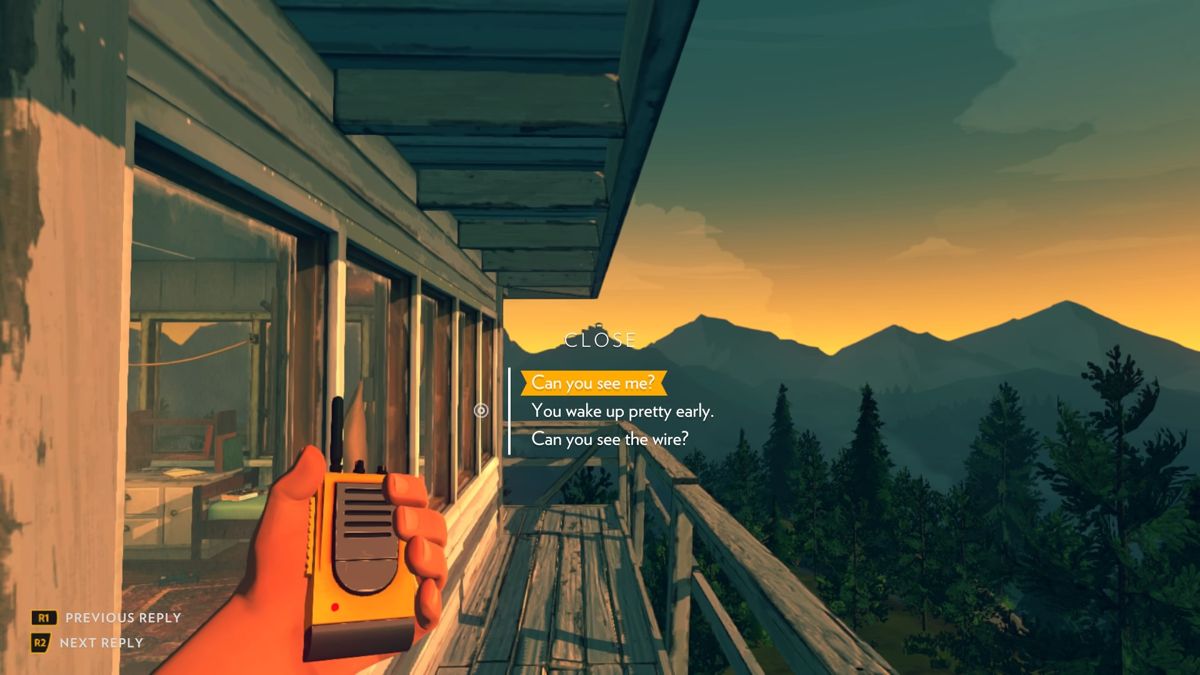 Firewatch (PlayStation 4) screenshot: Looking at Delilah's tower in the distance... she's your only companion throughout this summer firewatch