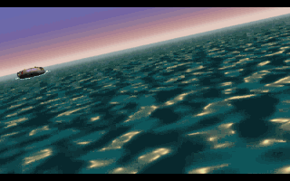 Cyberia (DOS) screenshot: Arriving in a hovercraft