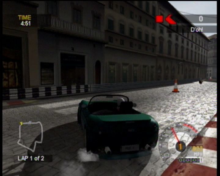 Project Gotham Racing 2 (Xbox) screenshot: Entering the curve with high velocity will throw you off course.