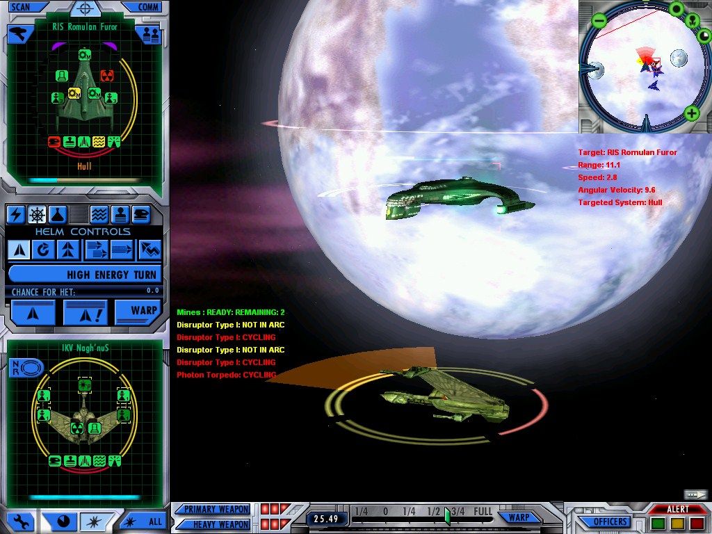 Star Trek: Starfleet Command III (Windows) screenshot: Planets are large objects inside the sector that can be targeted (or collided with).