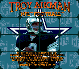 Troy Aikman NFL Football (Genesis) screenshot: Title screen