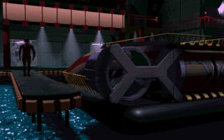 Cyberia (DOS) screenshot: Exiting the hovercraft