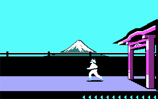 Karateka (DOS) screenshot: Opponent approaching (CGA)