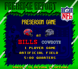 Troy Aikman NFL Football (Genesis) screenshot: Preseason game