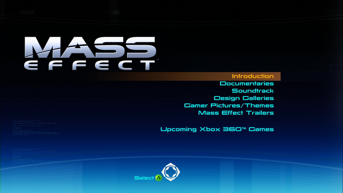 Mass Effect (Limited Collector's Edition) (Xbox 360) screenshot: Bonus DVD main menu