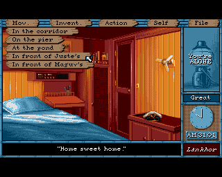 Maupiti Island (Amiga) screenshot: "Home sweet home."