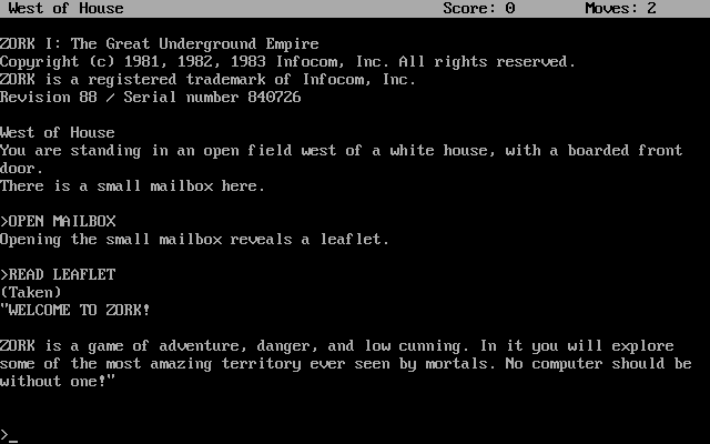 Zork Trilogy (DOS) screenshot: Zork I: The Great Underground Empire