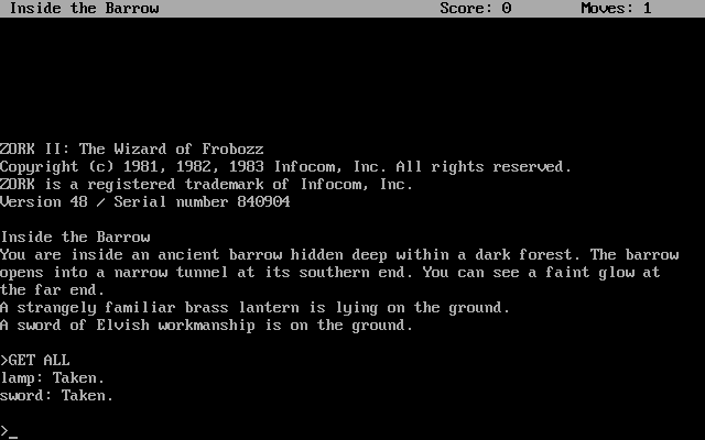 Zork Trilogy (DOS) screenshot: Zork II: The Wizard of Frobozz