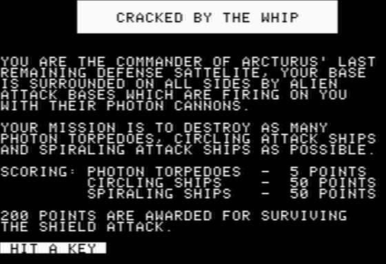 Escape from Arcturus (Apple II) screenshot: Space Fortress Instructions