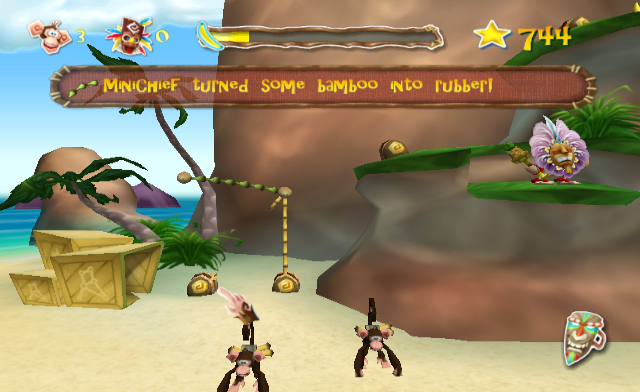 Tiki Towers (Wii) screenshot: The enemy chiefs attempt to destroy the player's structures
