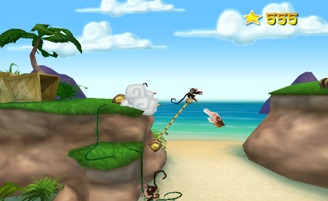 Tiki Towers (Wii) screenshot: Unlike the mobile version the monkey construct the tower
