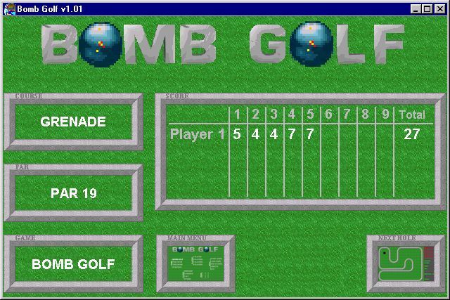 Bomb Golf (Windows) screenshot: At the end of every hole the score card is shown.