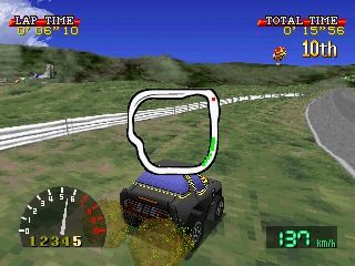 Choro Q: Ver.1.02 (PlayStation) screenshot: You can display the track while driving, but it can block your view since it pops in the middle of the screen