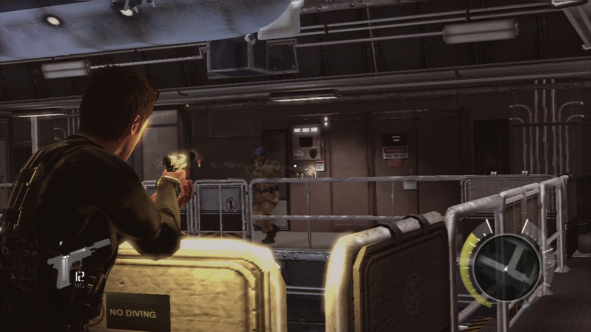 Robert Ludlum's The Bourne Conspiracy (PlayStation 3) screenshot: Taking care of the guards in the sub pen area