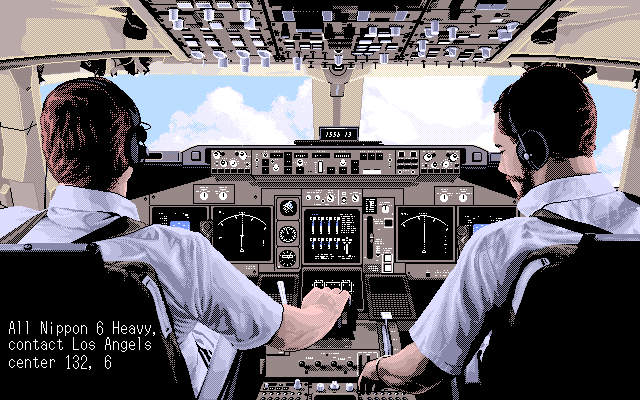 Aerobiz Supersonic (PC-98) screenshot: Intro, note the typo "Los Angels"