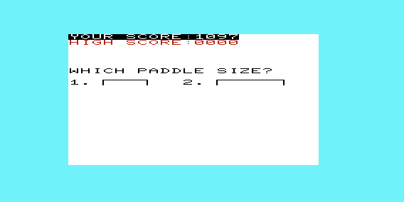 Action Games (VIC-20) screenshot: Bounce Out - The Game Over screen is similar to the title screen, except that your score and your highest scores are displayed.