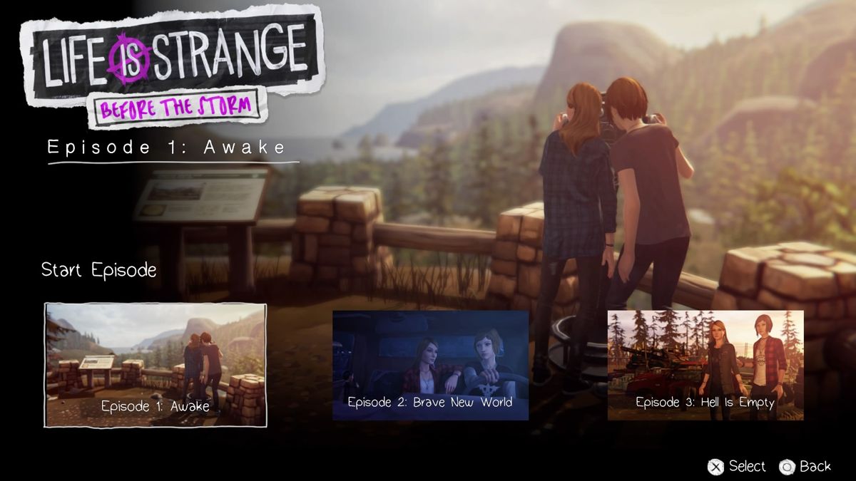 Life Is Strange: Before the Storm - Episode 1: Awake (PlayStation 4) screenshot: Episode 1 select screen