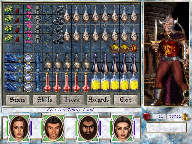 Might and Magic VII: For Blood and Honor (Windows) screenshot: Check out the characters' individual inventories
