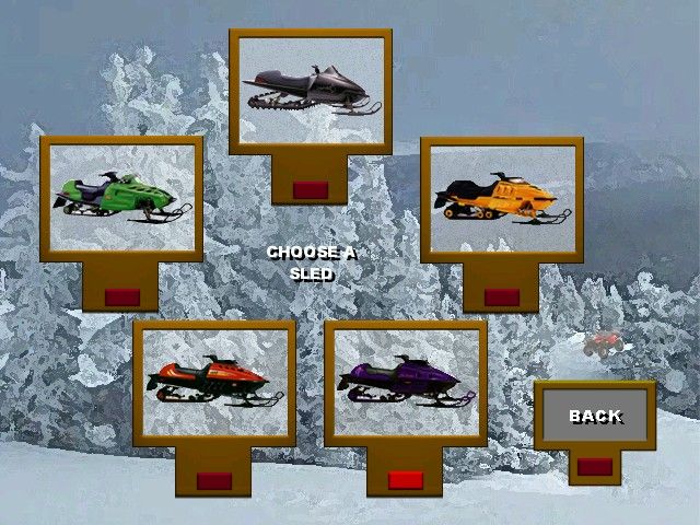 Snowmobile Racing (Windows) screenshot: Choosing a sled is mostly for a color