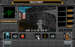 Whale's Voyage II: Die Übermacht (DOS) screenshot: Your leader shows some art appreciation by throwing an ashtray on this statue