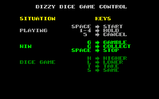 Dizzy Dice (Atari ST) screenshot: Game controls