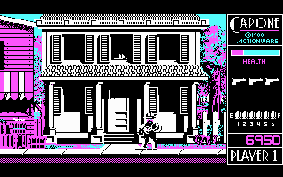 Capone (DOS) screenshot: Gangster with a gun (CGA)