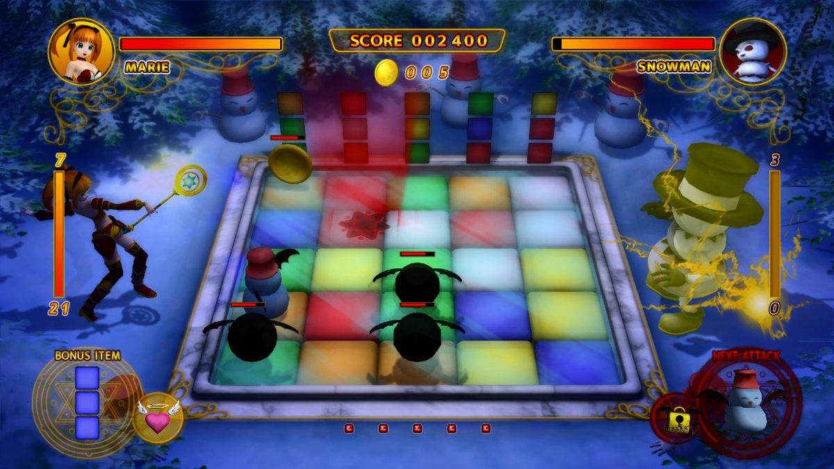 Magical Cube (Xbox 360) screenshot: The snowman can make the board slippery, causing blocks to overshoot their target.