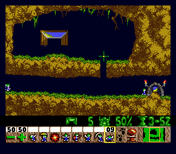Lemmings (Genesis) screenshot: Digger: can dig holes in the ground and fall through them