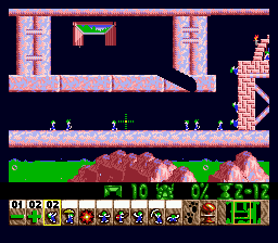 Lemmings (Genesis) screenshot: Miner: can dig tunnels