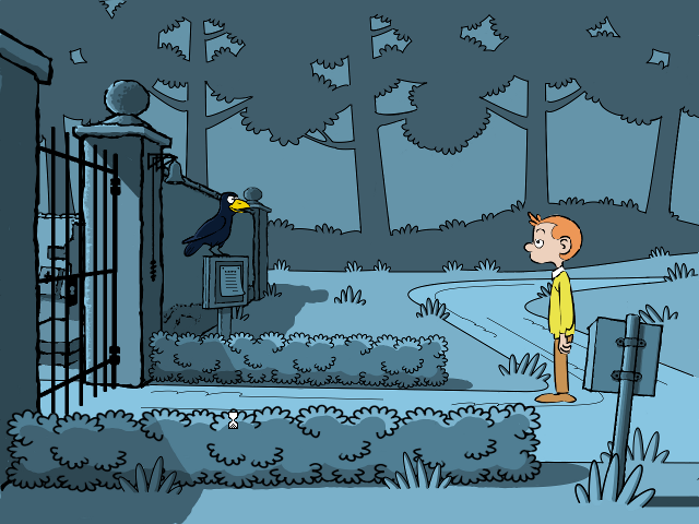 Venator (Windows) screenshot: At the cemetery Gilbert meats a talking raven named Edgar