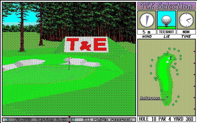 New 3D Golf Simulation: T&E Selection (PC-98) screenshot: T&E sign near the final hole