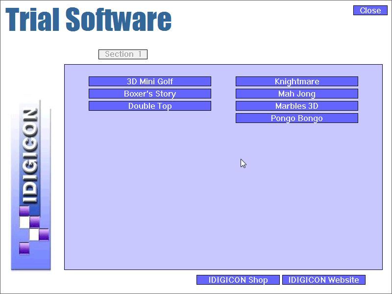More Arcade/Strategy Games (Windows) screenshot: Trial Software menu