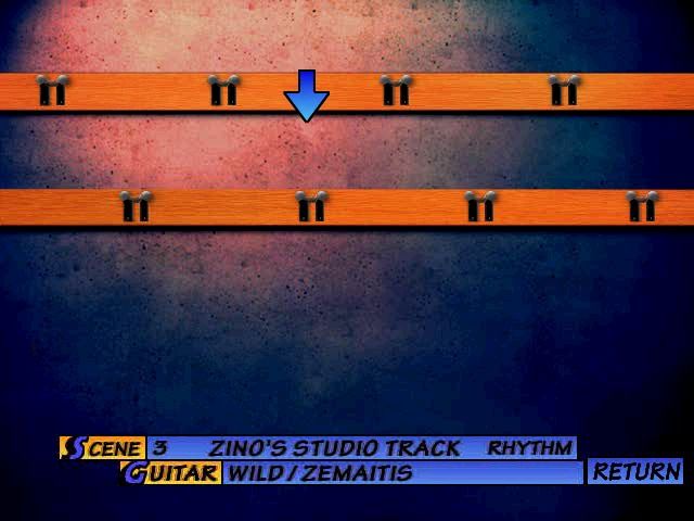 Tomoyasu Hotei: Stolen Song (PlayStation) screenshot: Mu guitar rack is currently empty