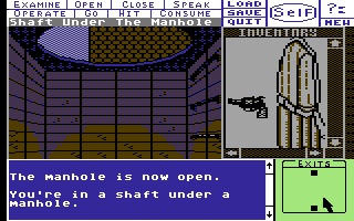 Deja Vu: A Nightmare Comes True!! (Commodore 64) screenshot: Under a manhole cover.