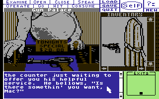 Deja Vu: A Nightmare Comes True!! (Commodore 64) screenshot: Inside Pete's Gun Palace.